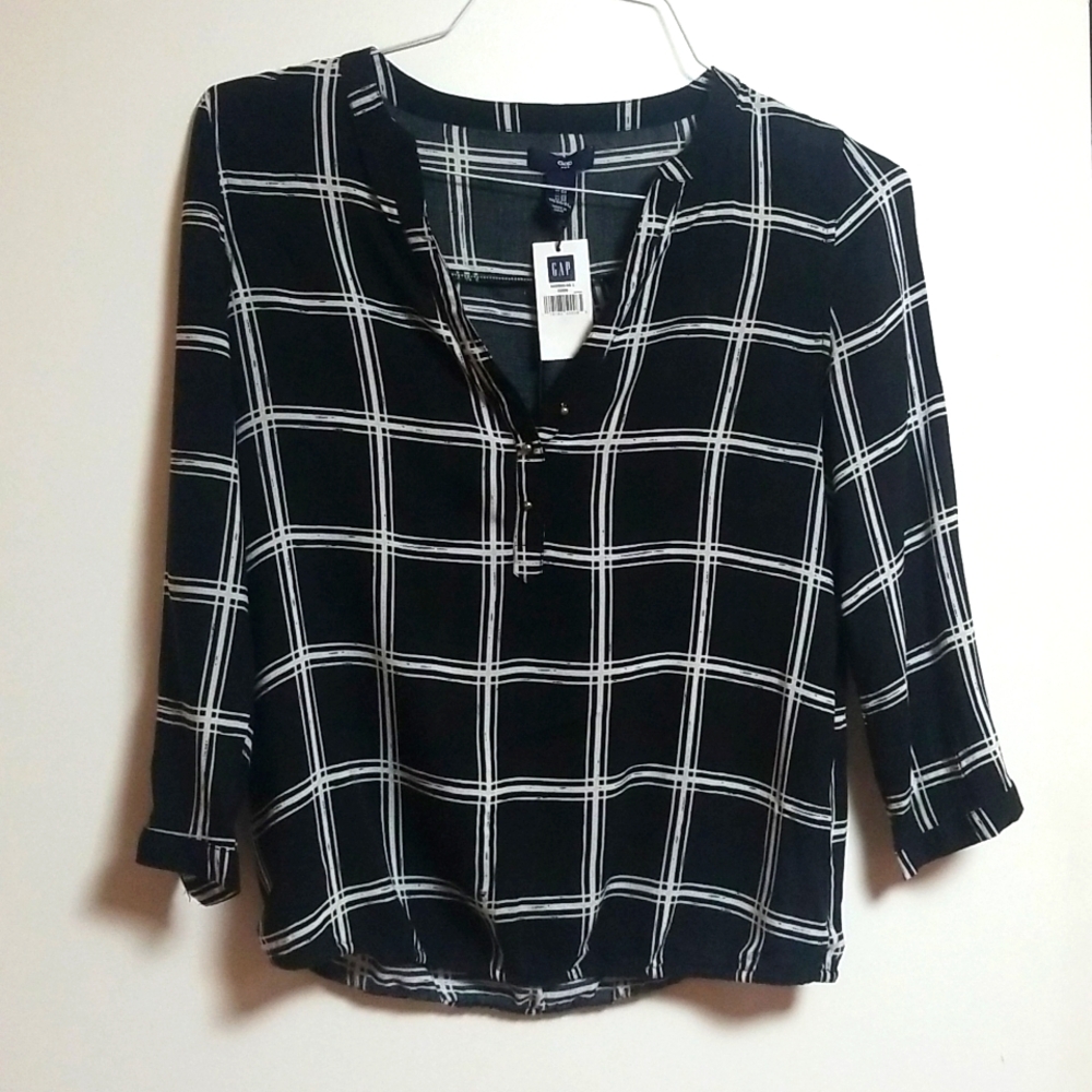 ❤❤️ Gap Black & White Window Pane Blouse Top - XS